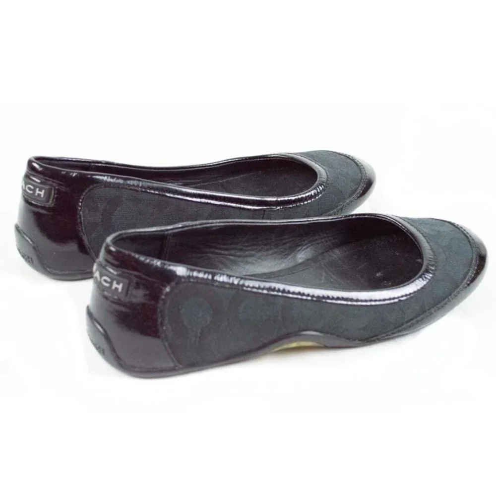 Coach Black Canvas True Patent Cap Toe Ballet Flats - Picture 9 of 10